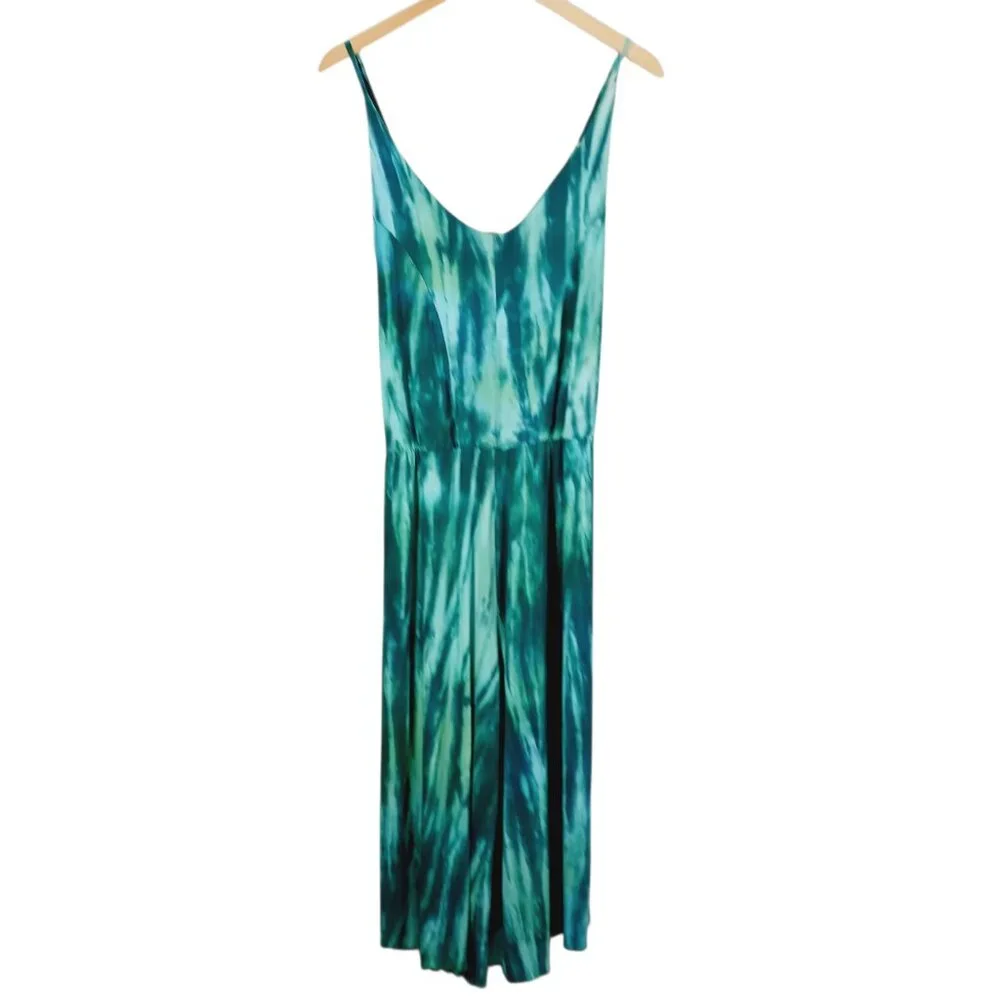 Zen Knits, Calf/Ankle Length Teal Tie Dye Jumpsuit, Size Large, Adj. Straps Boho - Picture 4 of 16